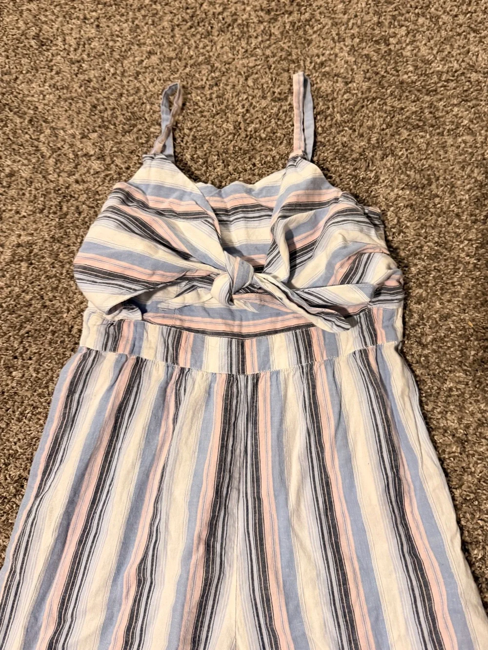 Rare Editions Pastel Striped Tie-Front Jumpsuit - Blue, Pink, Cream, Gray
